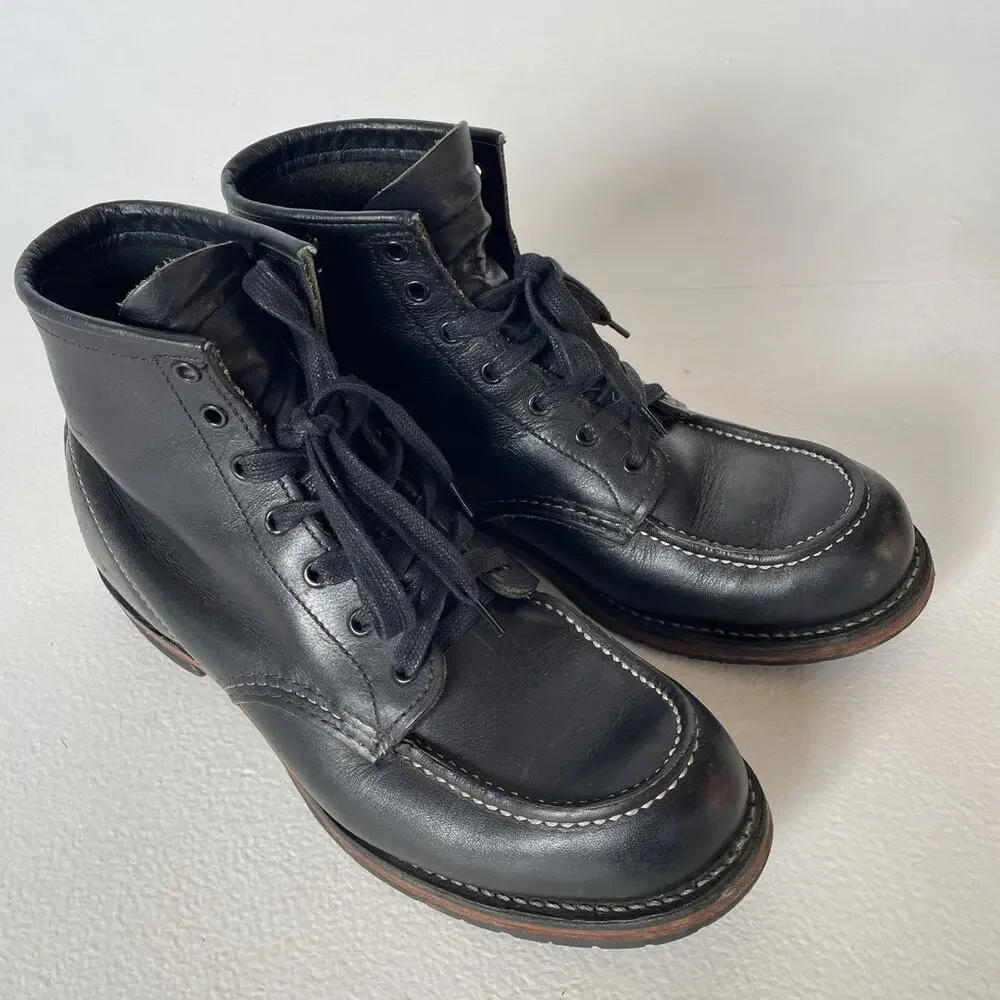 RED WING Beckman 9015 Black Leather Moc Toe Boots / US 8.5 / USA Discontinued